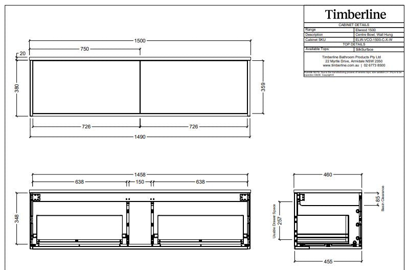 Elwood Vanity - Wall Hung - Silk Surface Stone Top & Above Counter Basin