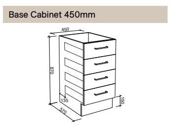 Modular - Base Cabinet 450mm - 4 Drawer