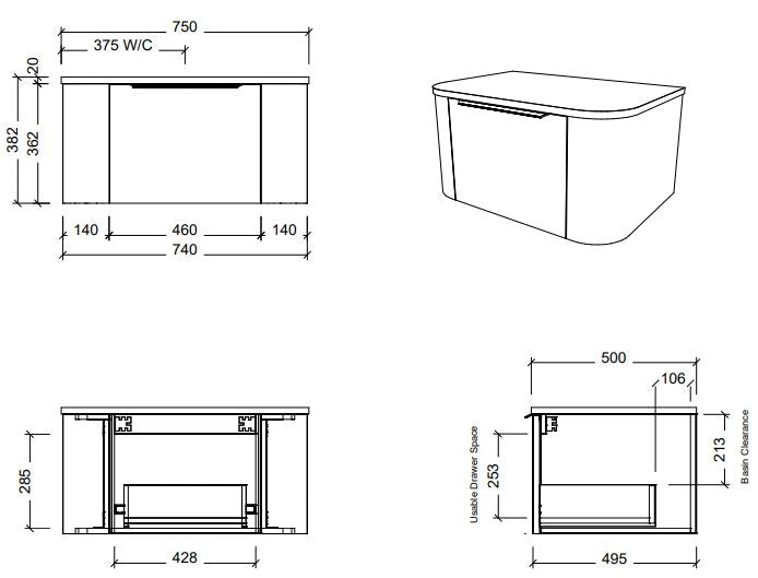 Santos Vanity - Wall Hung - Silk Surface Stone Top & Above Counter Basin
