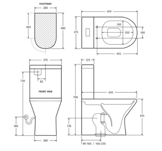 Fienza Escola Back-To-Wall Toilet Suite  - S Trap 90mm - 160mm SALE