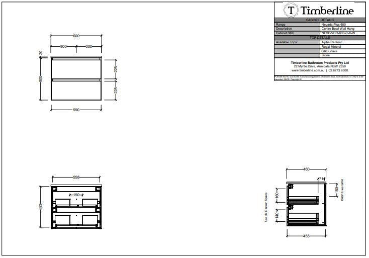 Nevada Plus Vanity - Wall Hung - Ceramic Top