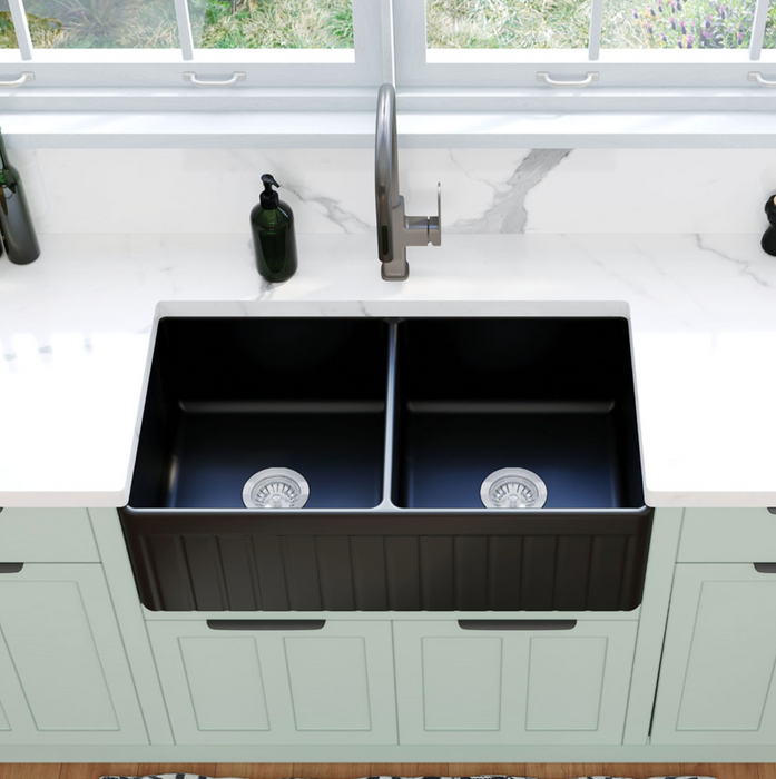 Fienza Benson Double Butler Kitchen Sink - Matte Black