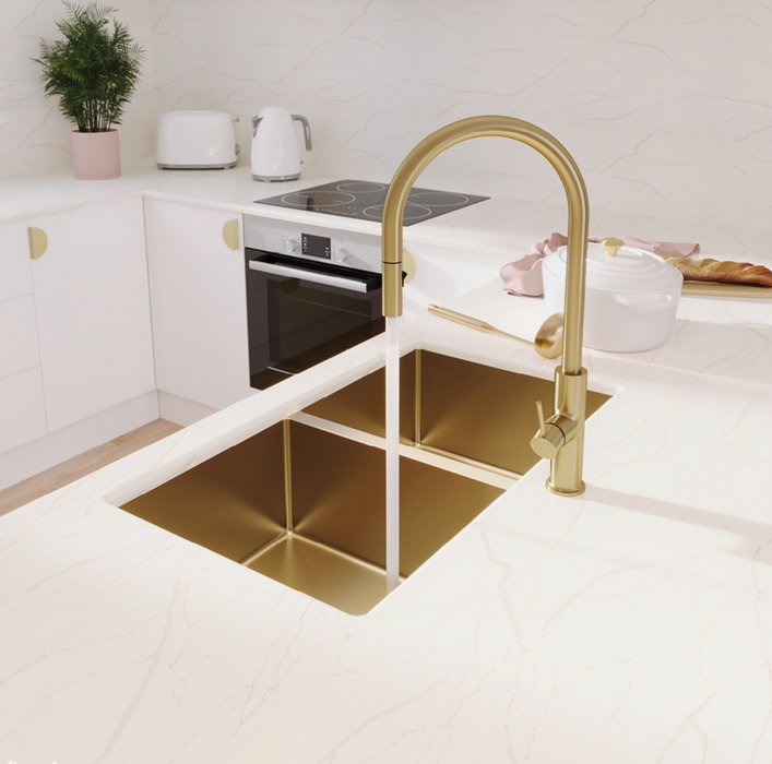 Fienza Hana Double Kitchen Sink - Rugged Brass
