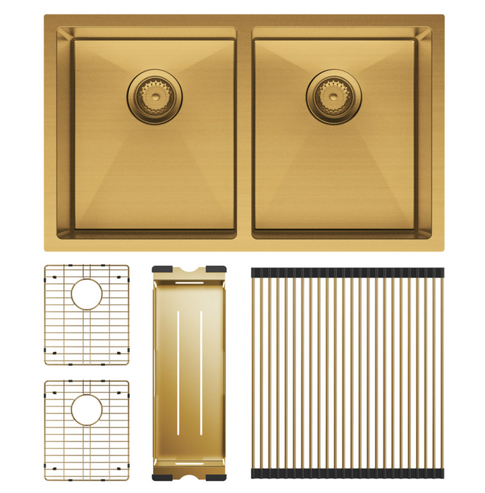 Fienza Hana Double Kitchen Sink Kit - Rugged Brass