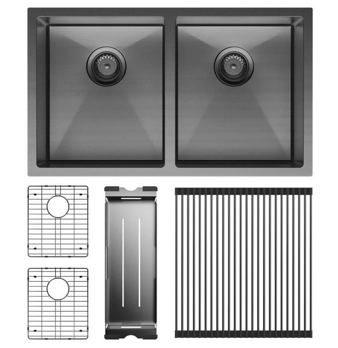 Fienza Hana Double Kitchen Sink Kit - Carbon Metal