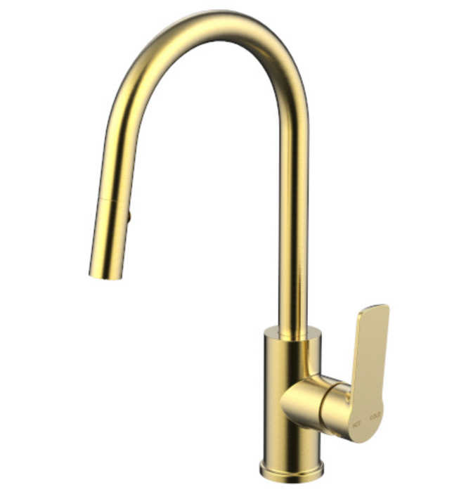 Millennium Akemi Sink Mixer With Pull-Out Spray - Brushed Brass