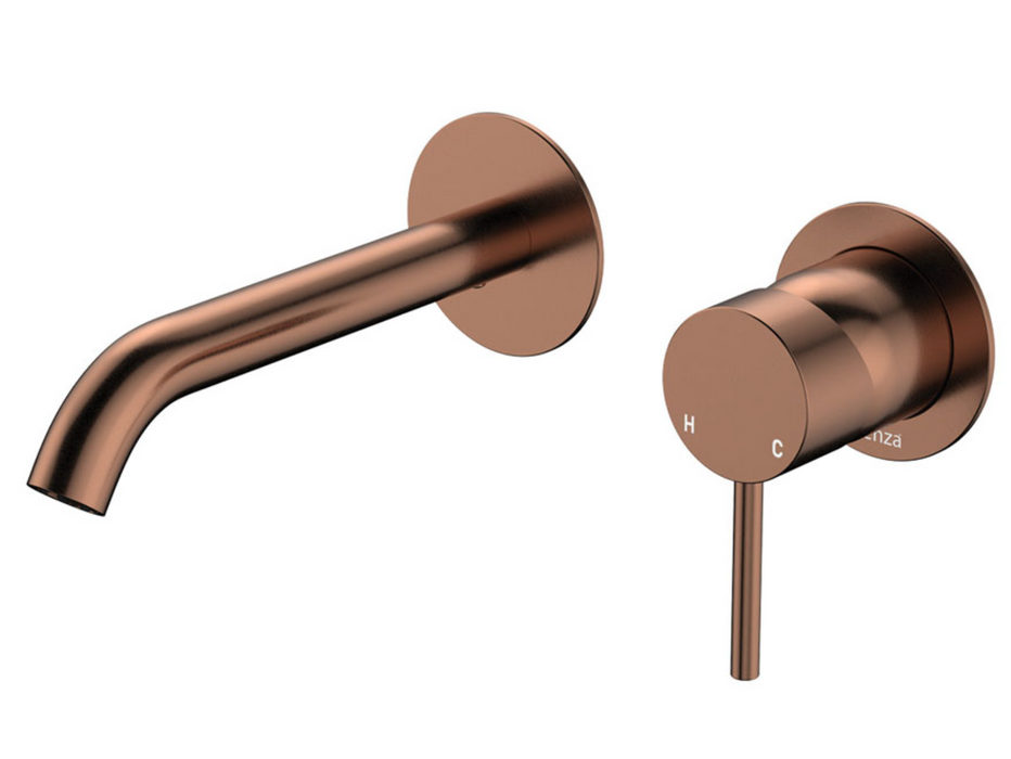 Fienza Kaya Wall Basin/Bath Mixer Set - 160mm Spout - Brushed Copper