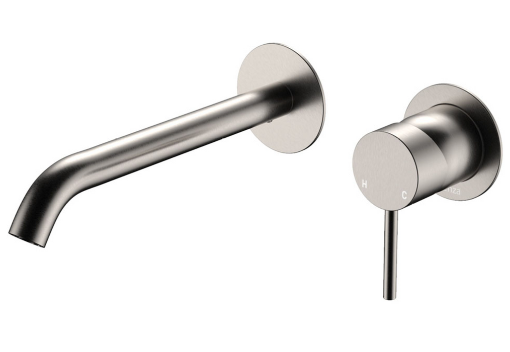 Fienza Kaya Wall Basin/Bath Mixer Set - 200mm Spout - Brushed Nickel