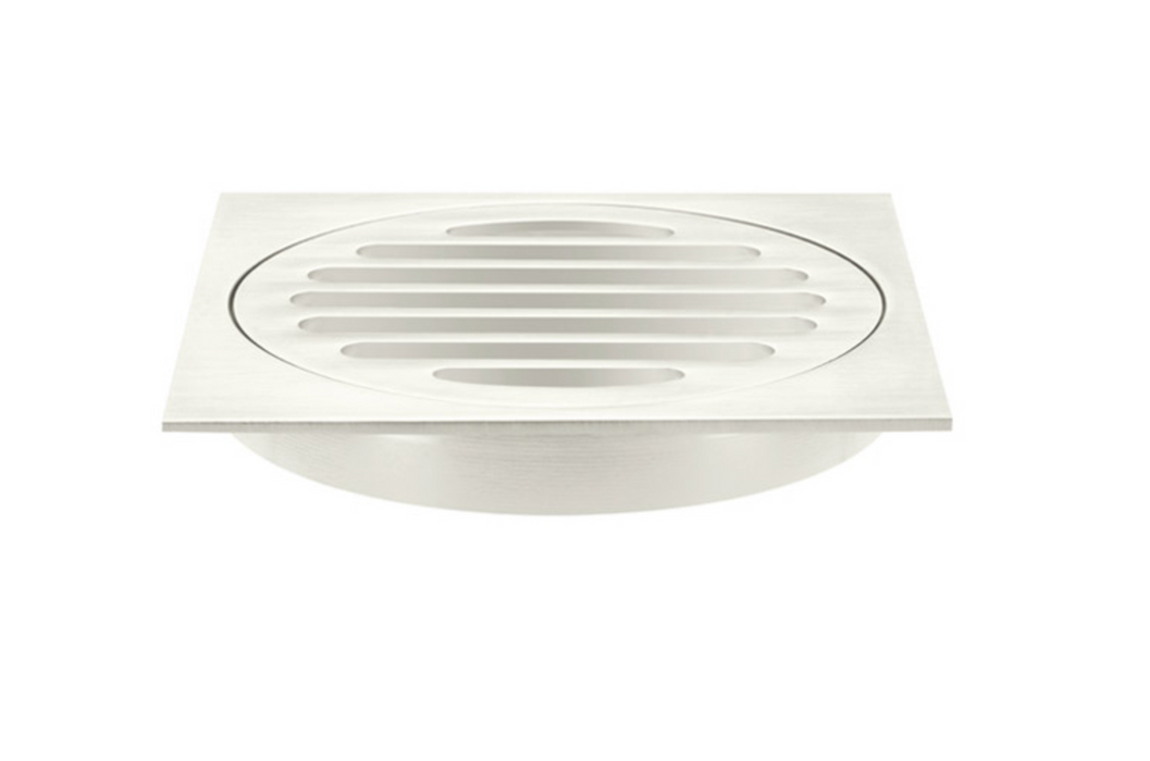 Art Australia Square Floor Waste 100mm - Brushed Nickel