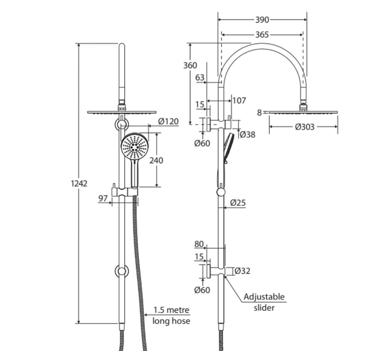 Fienza Empire Slim Curved Twin Shower - Brushed Nickel