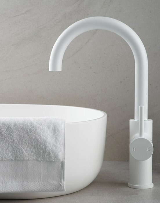 Faucet Strommen Pegasi M Curve Basin Mixer - Switzrok Matte White