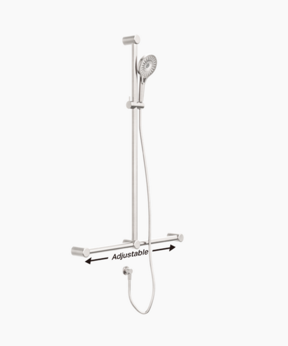 Nero Mecca Care 32mm T Bar Grab Rail Adjustable Shower Set - Brushed Nickel