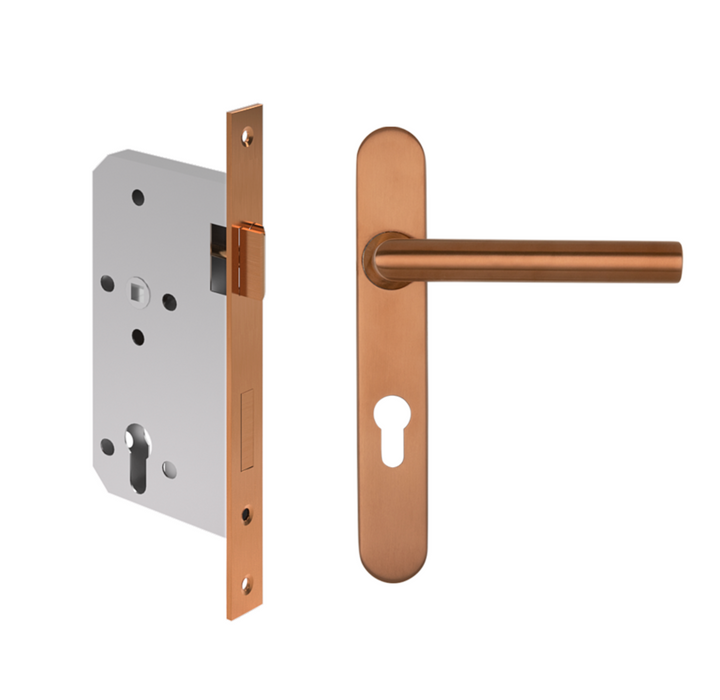 ABI Davis Entry Door Handle & Lock Set - Brushed Copper