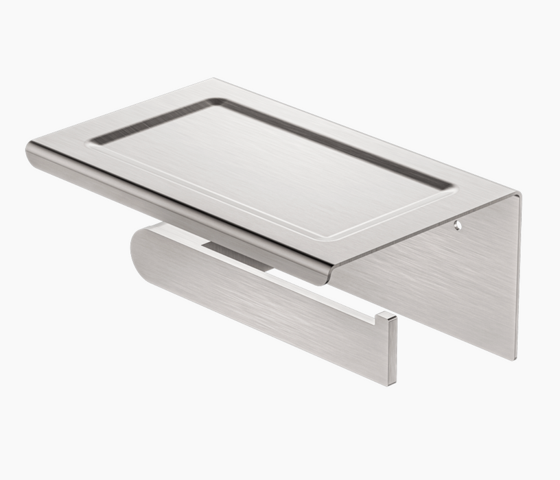Nero Toilet Roll Holder With Shelf - Brushed Nickel