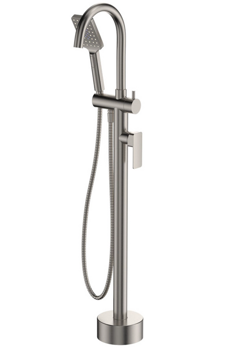Fienza Tono Floor Mounted Bath Filler With Hand Shower - Brushed Nickel