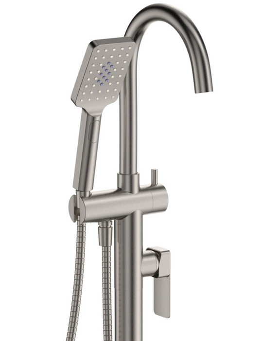 Fienza Tono Floor Mounted Bath Filler With Hand Shower - Brushed Nickel
