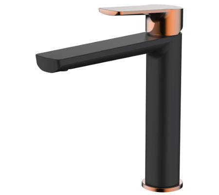 Millennium Akemi Mid Rise Vessel Mixer - Matte Black & Rose Gold