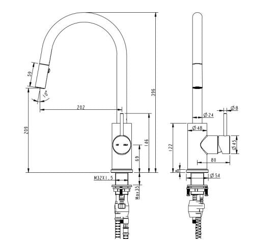 Millennium Cioso Pullout Sink Mixer - Matte Black