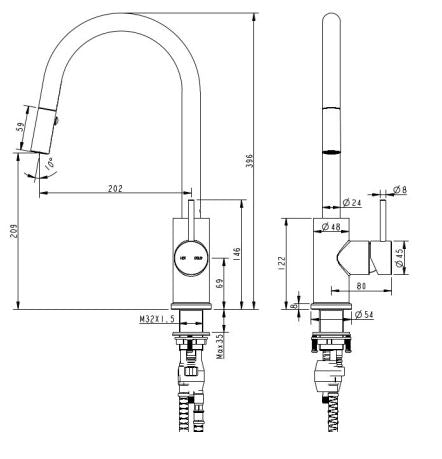 Millennium Cioso Pullout Sink Mixer - Brushed Nickel