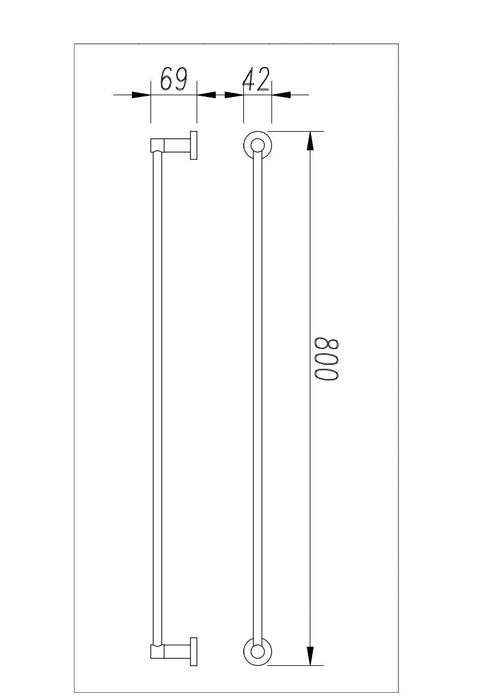 Millennium Cioso 800mm Single Towel Rail - Brushed Nickel