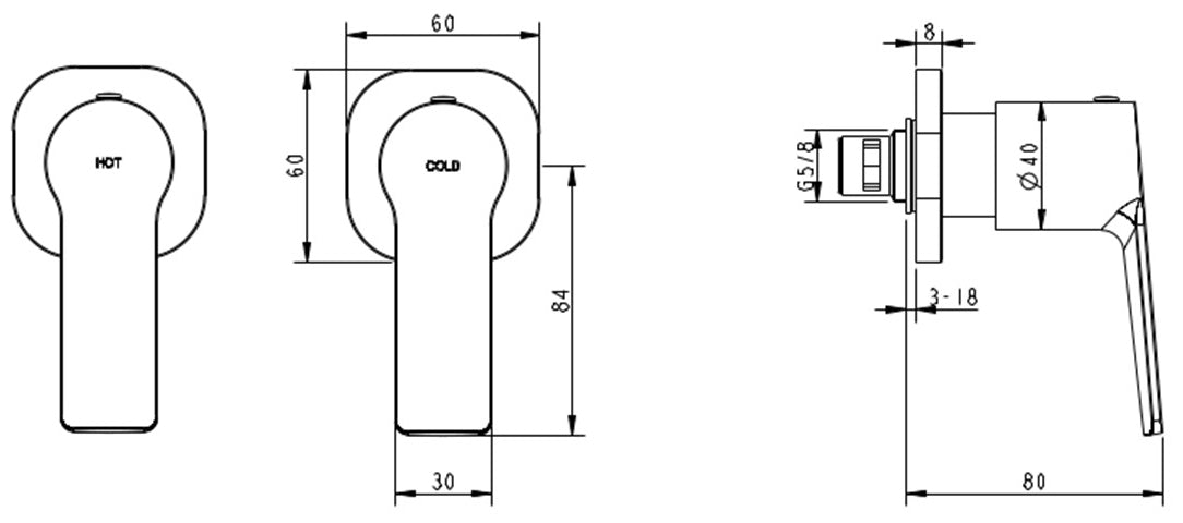 Millennium Akemi Square Wall Taps - Gunmetal