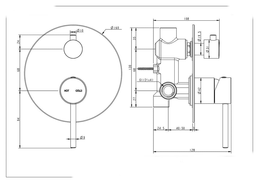 Cali Wall Diverter Mixer - Matte Black