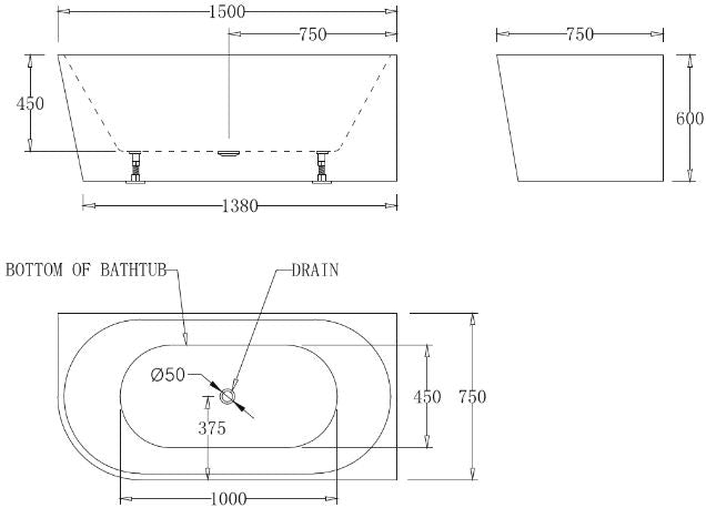 Millennium Kiato 1500mm Corner Free Standing Bath - Right Hand