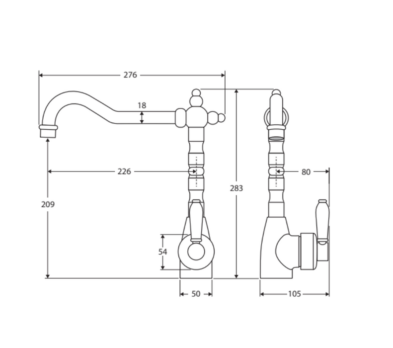 Fienza Eleanor Shepherds Crook Sink Mixer - Matte Black