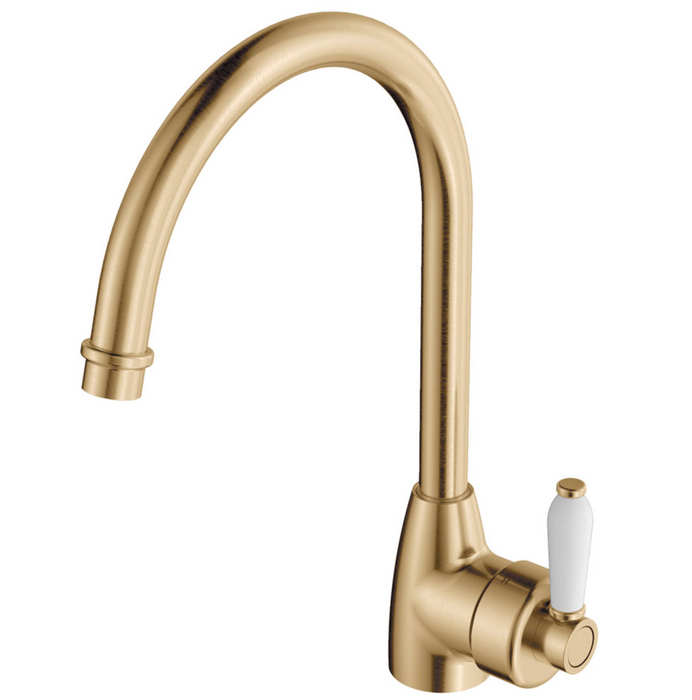 Fienza Eleanor Gooseneck Sink Mixer - Urban Brass/ Ceramic