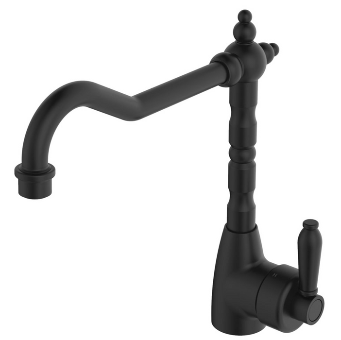 Fienza Eleanor Shepherds Crook Sink Mixer - Matte Black