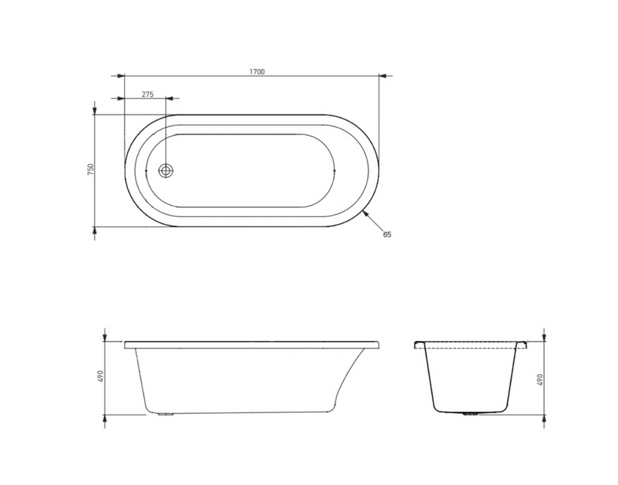 Seima Limni 135 inset bath - 1700mm