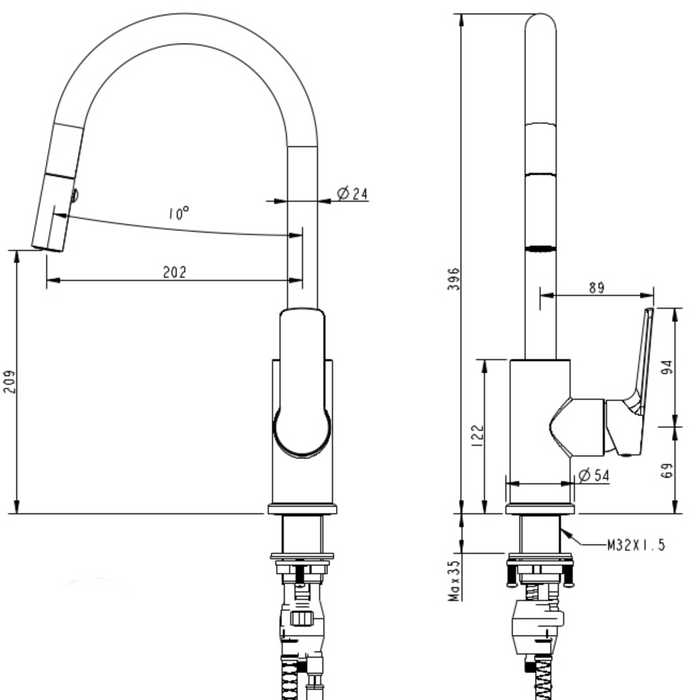 Millennium Akemi Sink Mixer With Pull-Out Spray - Gun Metal