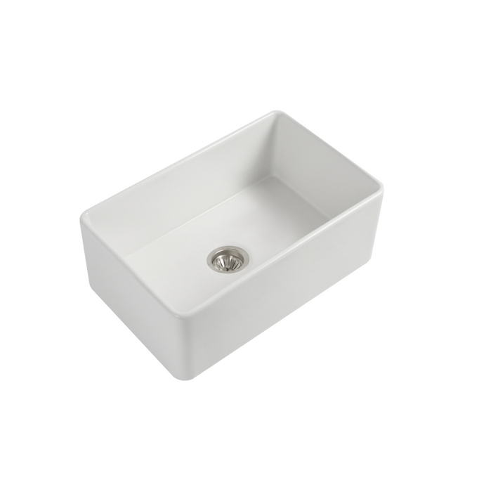 Seima Cleo 760 Fluted/Flat Duo Apron Front Ceramic Sink - White Gloss