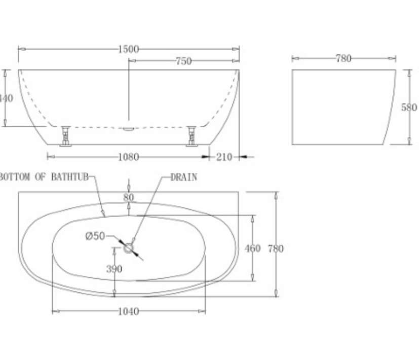 Millennium Celine Back To Wall Free Standing Bath - 1500mm