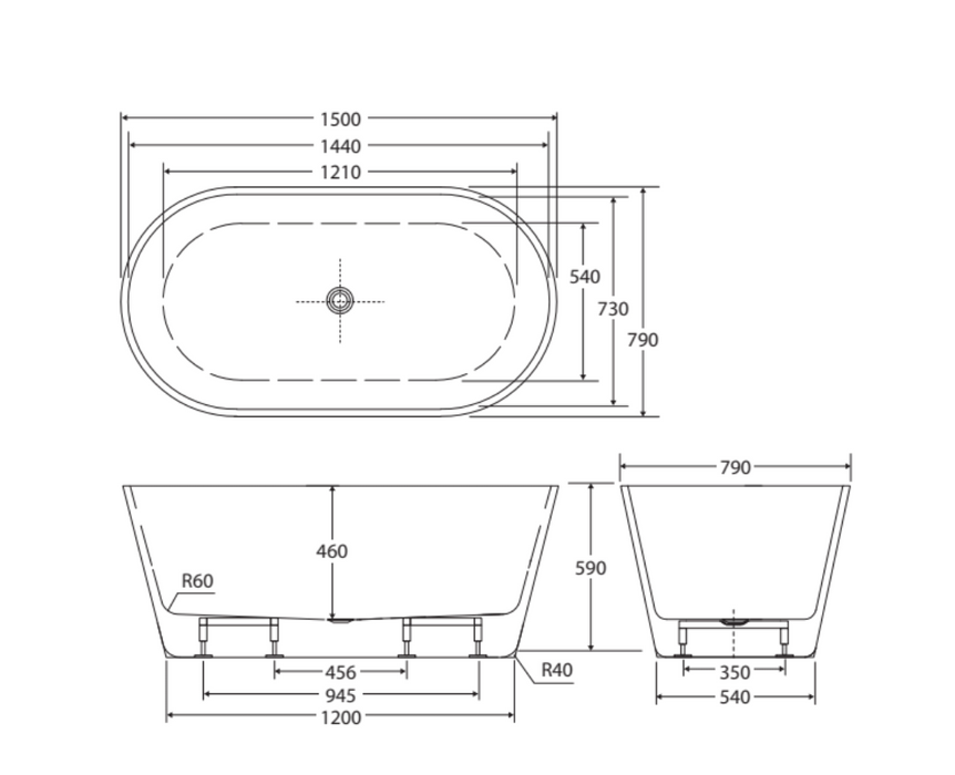 Fienza Austin Freestanding Acrylic Bath - 1500mm