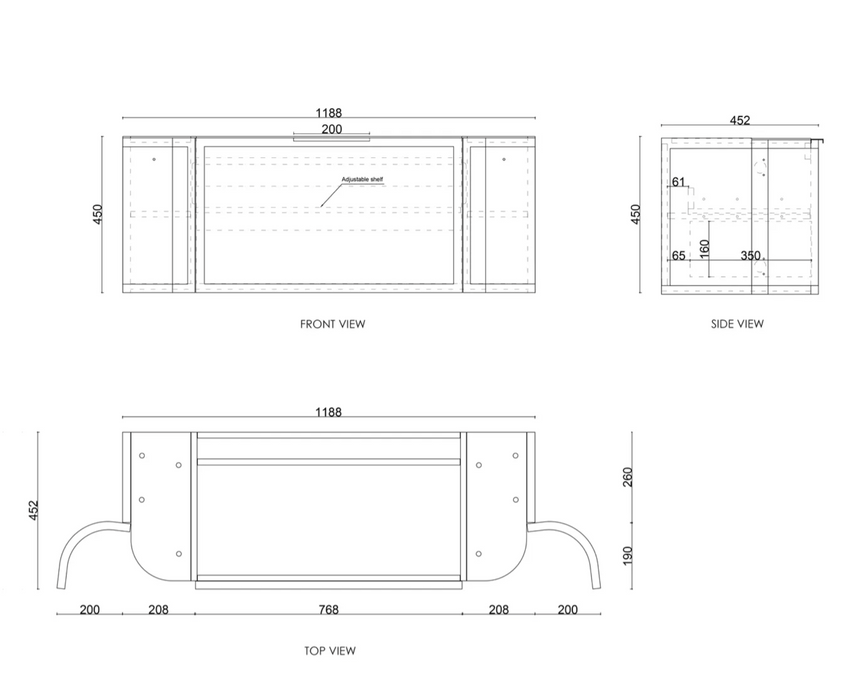 Otti Hampshire Curved Wall Hung Vanity - Matte White - 1200mm