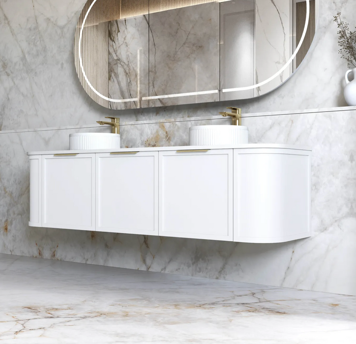 Otti Hampshire Curved Wall Hung Vanity - Matte White - 1800mm Double