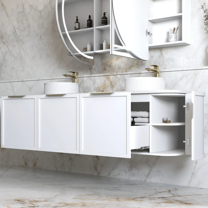 Otti Hampshire Curved Wall Hung Vanity - Matte White - 1800mm Double