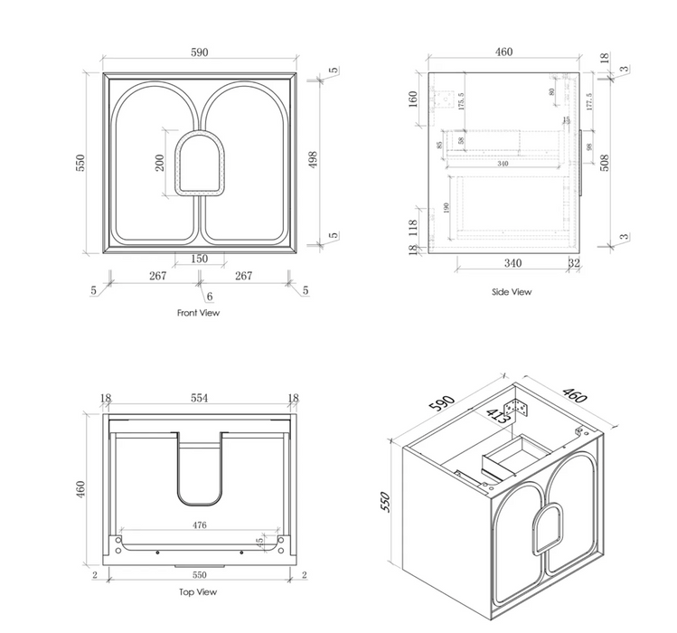 Otti Laguna Wall Hung Vanity - Matte White - 600mm