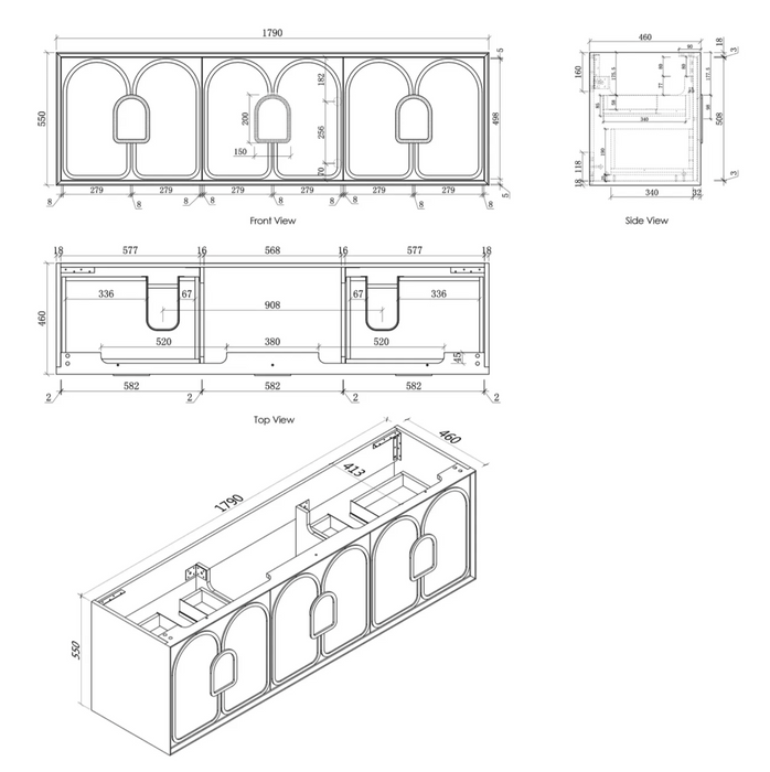 Otti Laguna Wall Hung Vanity - Matte White - 1800mm Double