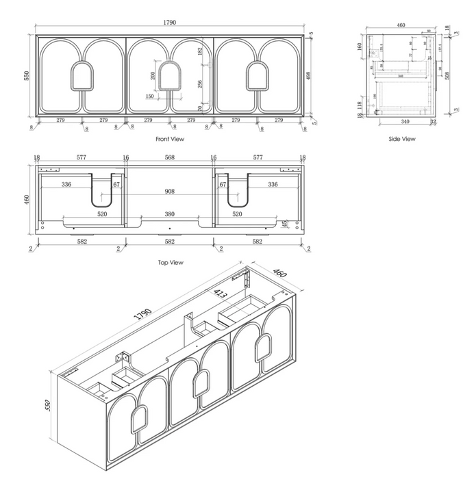 Otti Laguna Wall Hung Vanity - Natural American Oak - 1800mm Double