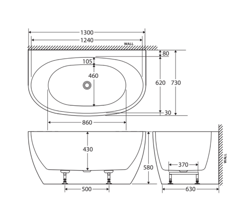 Fienza Keeto Back To Wall Bath - 1300mm