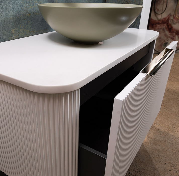 Fienza Minka Curved Vanity - Satin White - Crystal Pure Top - 750mm