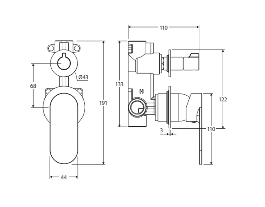 Fienza Empire Slim Wall Diverter Mixer -Small Plates - Urban Brass