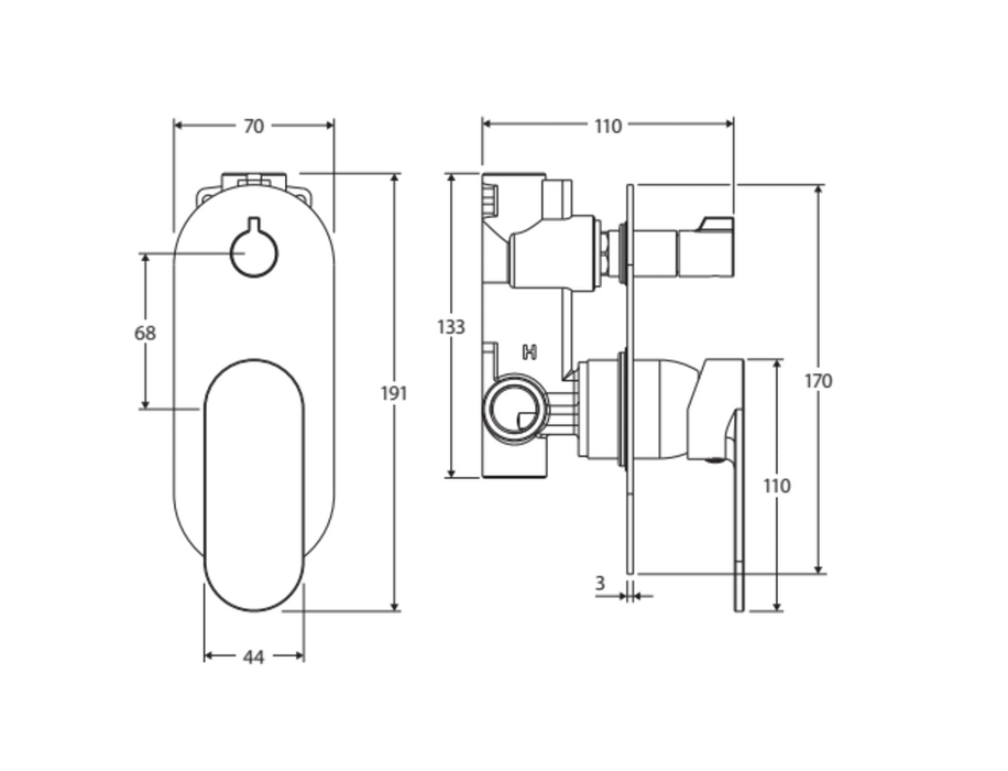 Fienza Empire Slim Wall Diverter Mixer - Oval Plate - Brushed Copper