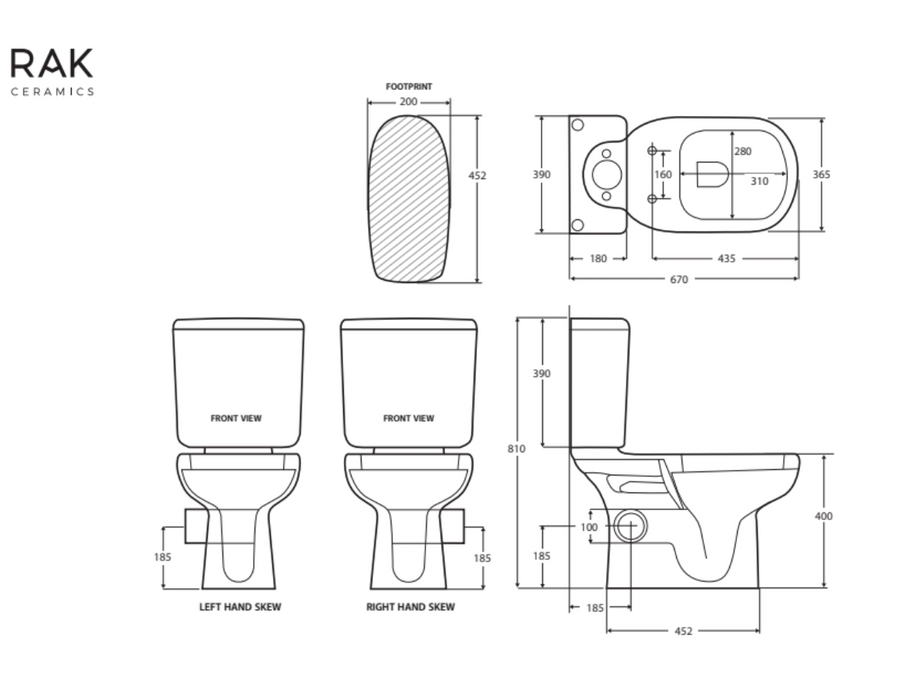 Fienza RAK Liwa Close-Coupled Toilet Suite - Right Skew Trap