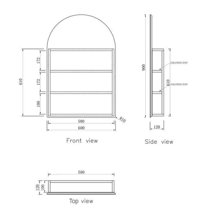 Otti Archie Shaving Cabinet - 900mm x 600mm - Matte White