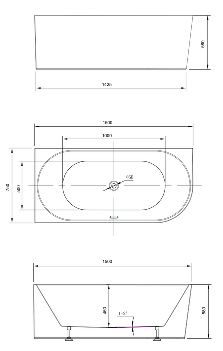 Millennium Cirna Corner Bath - Left Hand With Overflow - 1500mm