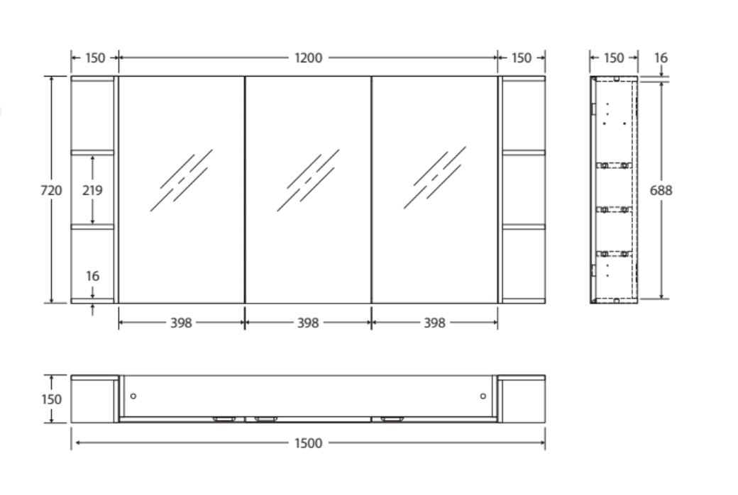 Fienza Pencil Edge Shaving Cabinet 1200mm Dual Shelving - Gloss White