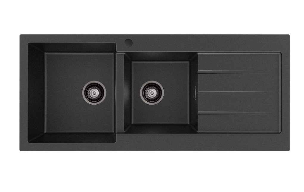 Fienza Kuro Granite 32L/22L Double Kitchen Sink RHD - 1 Tap Hole - Black